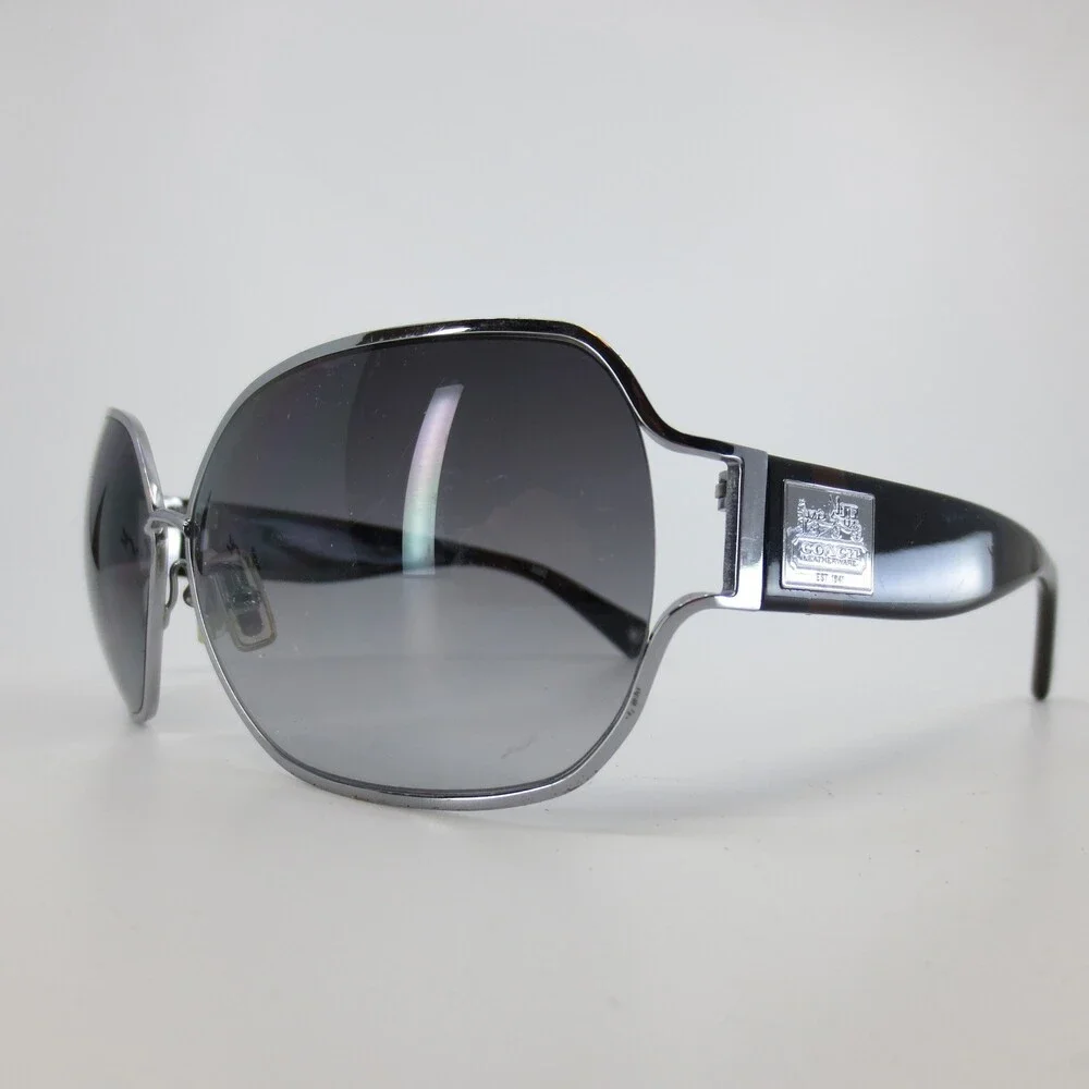 Coach Alexis S562 Black Oversized Butterfly Sunglasses Silver Logo 63-12-120 - Picture 4 of 7